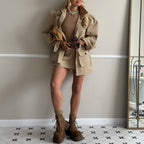 Stand up collar multi-pocket design cocoon waist jacket