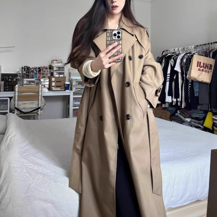 Khaki trench coat medium and long trench coat