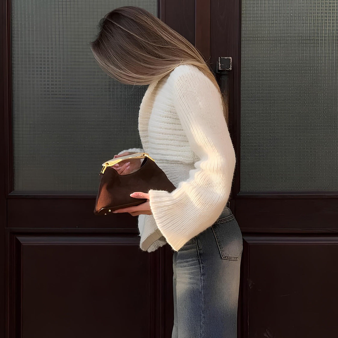 Solid color irregular knitted sweater