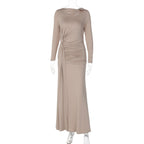 Slim fit pleated long-sleeved dress