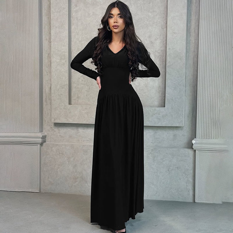 New fashion temperament slim waist long-sleeved dress