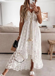 Lace suspender pendulum solid color dress