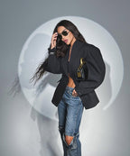 Black suit collar waist suit