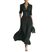 Solid color pleated waist elegant dress
