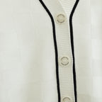 Simple striped V-neck plaid short-sleeved knitted sweater