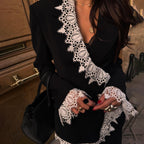 Irregular lace stitching v-neck suit