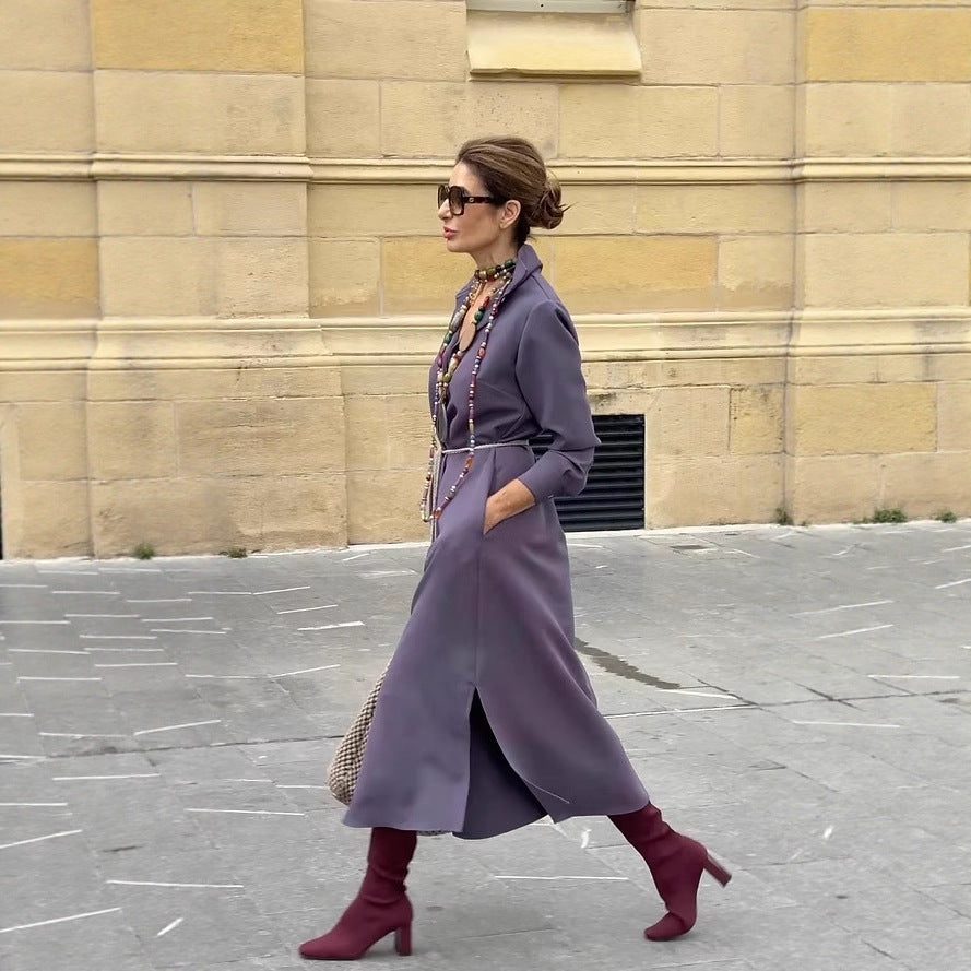 Drop mid-length skirt shirt collar dress