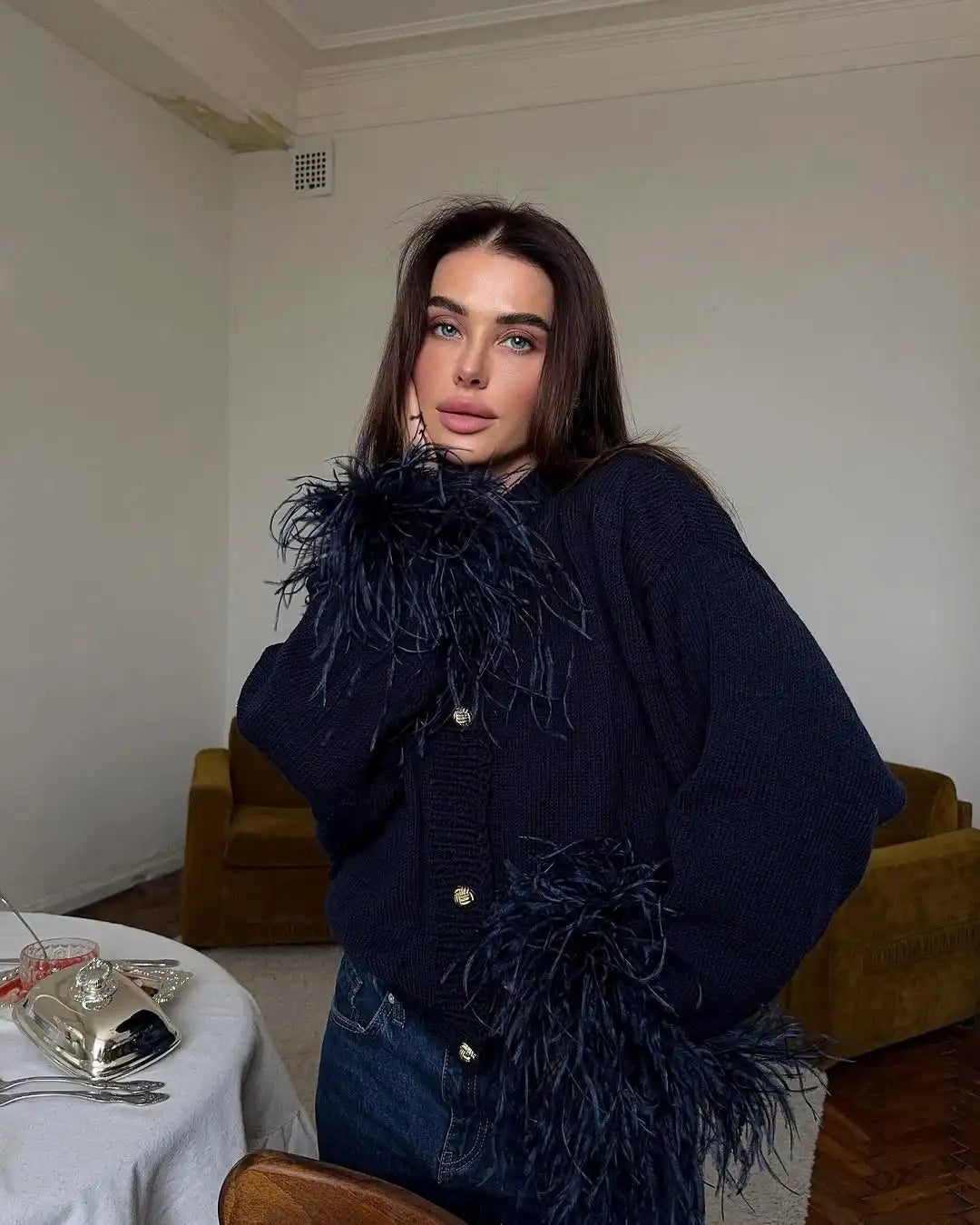 Solid color knitted cardigan sweater