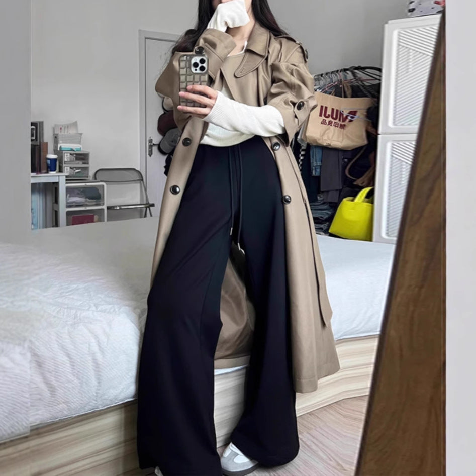 Khaki trench coat medium and long trench coat