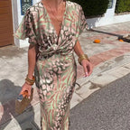 Stylish skinny print kinky mid-rise sexy V-neck spring dress