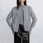 Three-dimensional crochet alpaca wool knitted cardigan