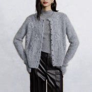 Three-dimensional crochet alpaca wool knitted cardigan