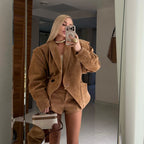 Suede shoulder padded suit jacket