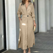 Lace-up Solid Color Waist Long Sleeve Irregular Shirt Dress – Nap Loungewear Dresses