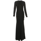 French temperament elegant round neck long-sleeved hip-wrapped dress