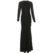 French temperament elegant round neck long-sleeved hip-wrapped dress