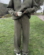 Half open pullover sweater trousers