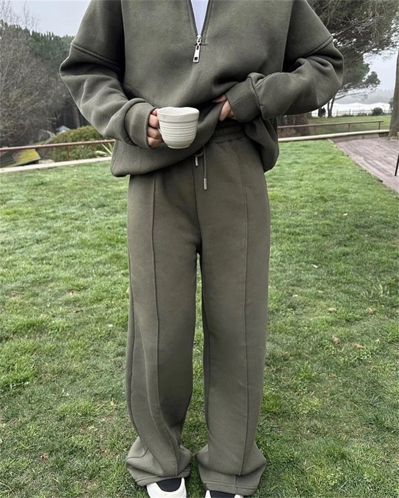 Half open pullover sweater trousers