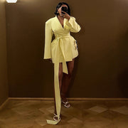 Solid color wide shoulder lace-up waist long-sleeved suit – Nap Loungewear Suits & Sets