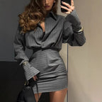 Striped top short skirt two-piece casual suit