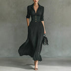Solid color pleated waist elegant dress