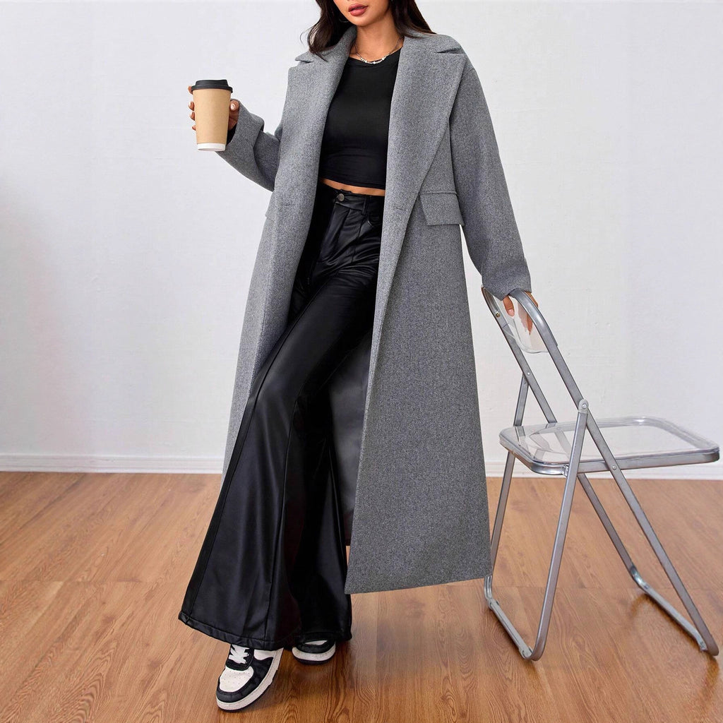 Solid color lapel long coat