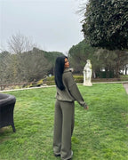 Half open pullover sweater trousers