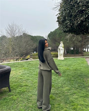 Half open pullover sweater trousers