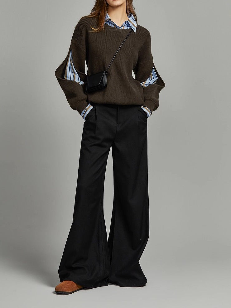 Splicing hollow wool knitted sweater