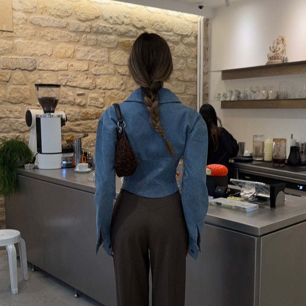 Lapel denim waist top