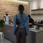 Lapel denim waist top