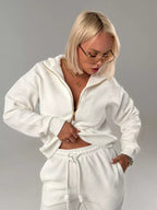 Solid color long sleeved zipper loose top lace up trousers