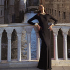 French temperament elegant round neck long-sleeved hip-wrapped dress