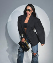 Black suit collar waist suit