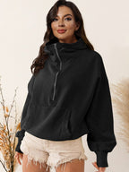 Hoodie Zipper Drawstring Long Sleeve Top