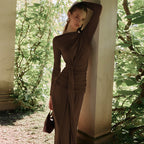 Slim fit pleated long-sleeved dress