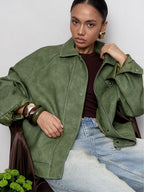 Solid color lapel leather jacket