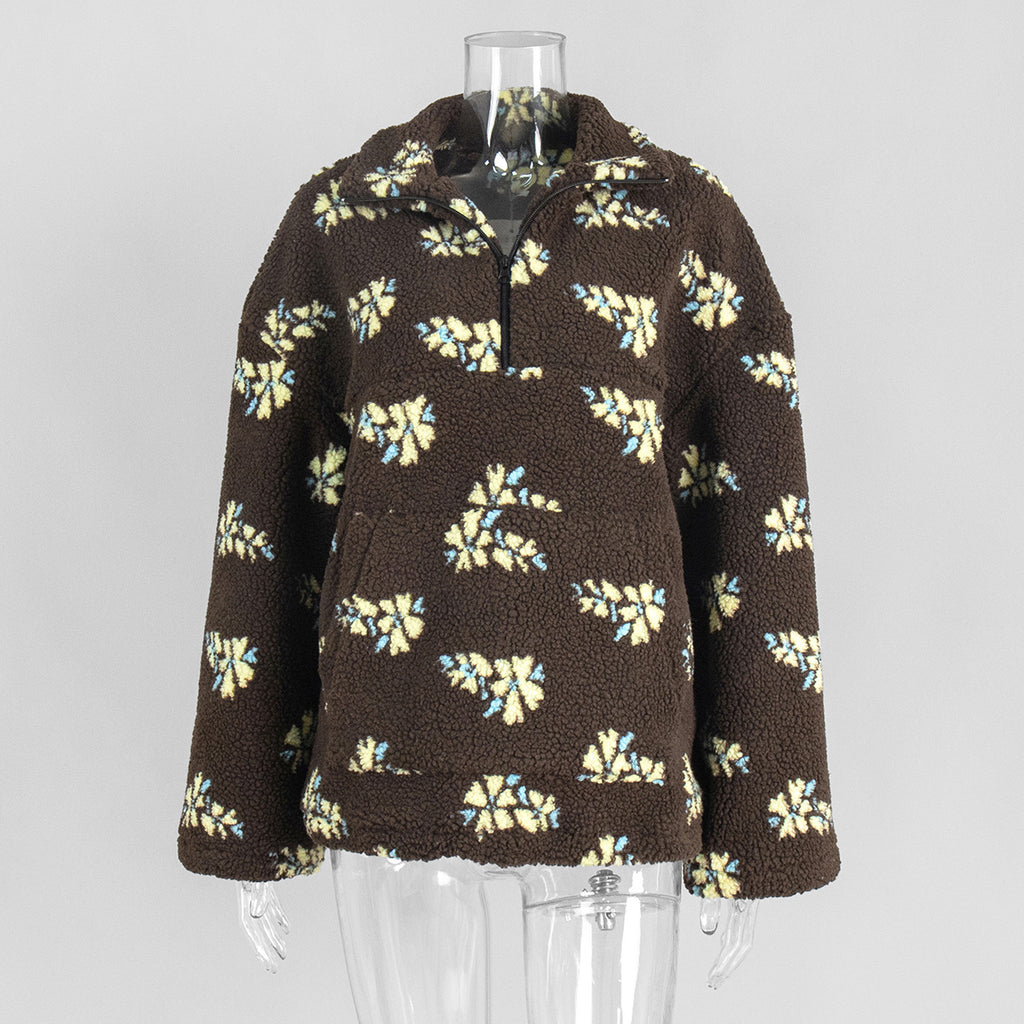 Fashion sweater warm fleece flower woman