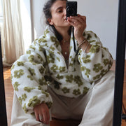 Fashion sweater warm fleece flower woman