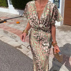 Stylish skinny print kinky mid-rise sexy V-neck spring dress