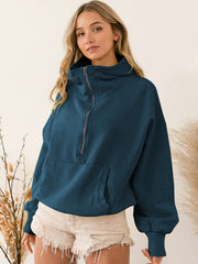 Hoodie Zipper Drawstring Long Sleeve Top