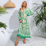 Pullover V-neck sexy printed pendulum long-sleeved dress