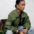 Solid color lapel leather jacket