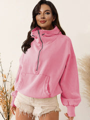 Hoodie Zipper Drawstring Long Sleeve Top