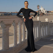 French temperament elegant round neck long-sleeved hip-wrapped dress