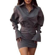 Striped top short skirt two-piece casual suit
