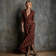 Long Sleeve Plaid Shirt Skirt
