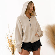 Hoodie Zipper Drawstring Long Sleeve Top