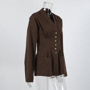 Slim fitting brown long-sleeved shirt with waist