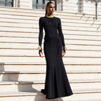 French temperament elegant round neck long-sleeved hip-wrapped dress